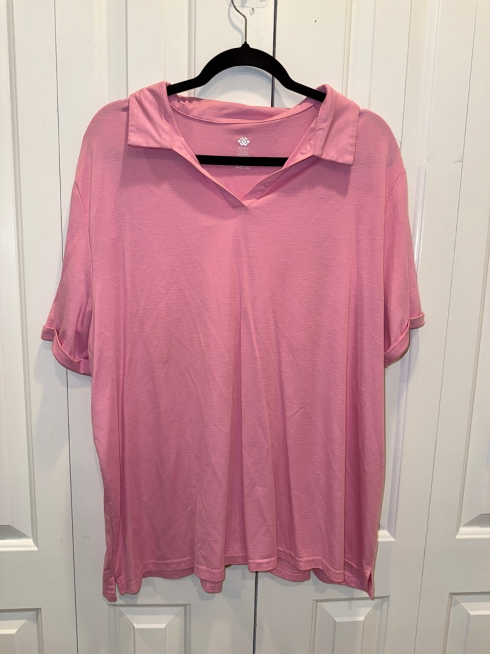 Relaxed Pink Polo V-Neck Women's Top